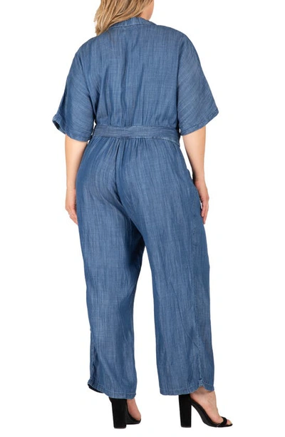 Standards & Practices Tencel Denim Kimono Sleeves Tie Wrap Jumpsuit In Indigo