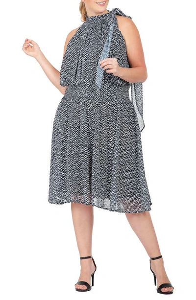 Standards & Practices Halter Neck Flounce Dress In Black White