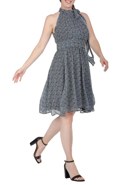 Standards & Practices Halter Neck Flounce Dress In Black White