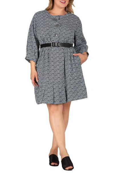 Standards & Practices Long Sleeve Flounce Dress In Black White