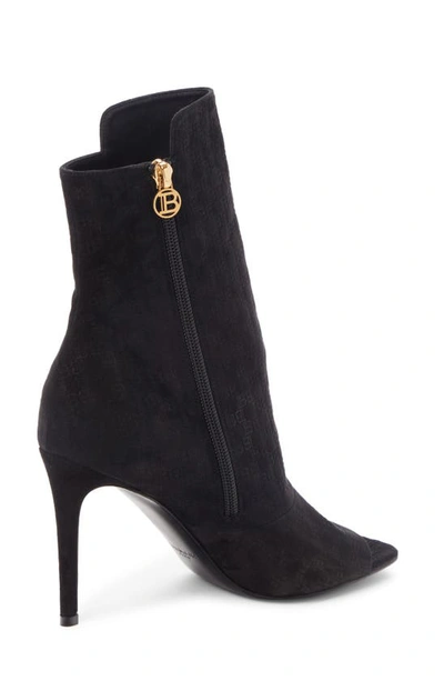 Shop Balmain Oslo Logo Embossed Open Toe Bootie In Black