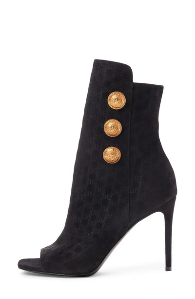 Shop Balmain Oslo Logo Embossed Open Toe Bootie In Black