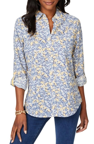 Shop Foxcroft Zoey Floral Cotton Button-up Shirt In Iris Bloom