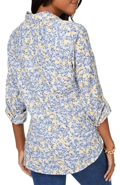 Shop Foxcroft Zoey Floral Cotton Button-up Shirt In Iris Bloom