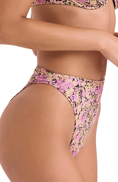 House Of Cb Mykonos Mid-rise High-leg Bikini Bottom In Olive Floral