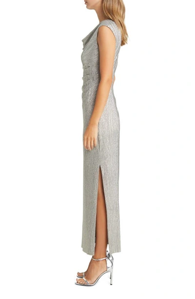 Shop Connected Apparel Cowl Neck Evening Dress In Stone