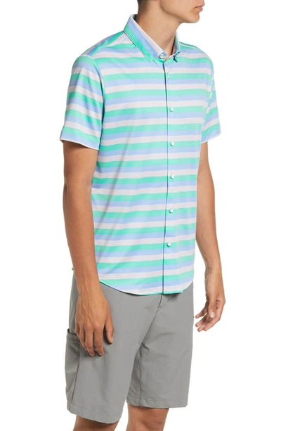 Shop Mizzen + Main Halyard Stripe Short Sleeve Stretch Button-up Shirt In Green Multi Stripe