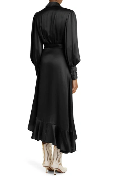 Shop Zimmermann Long Sleeve Silk Wrap Dress In Black