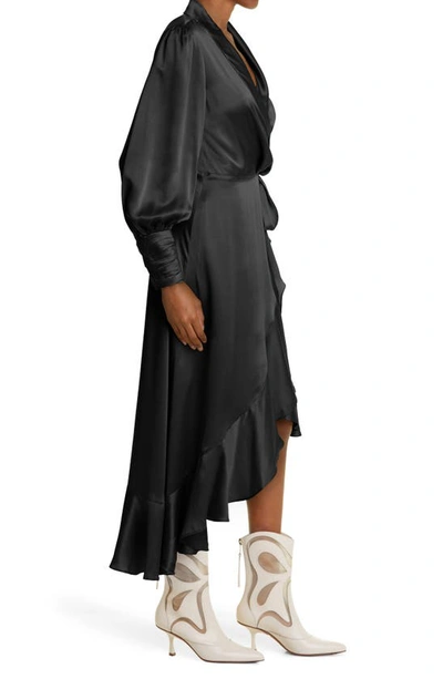 Zimmermann Flounced Silk satin Wrap Dress In Black ModeSens