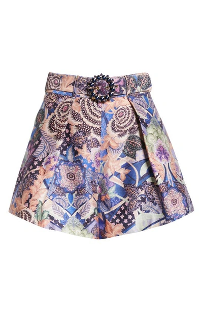 Shop Zimmermann Celestial Print Belted Silk & Cotton Shorts In Amethyst Floral