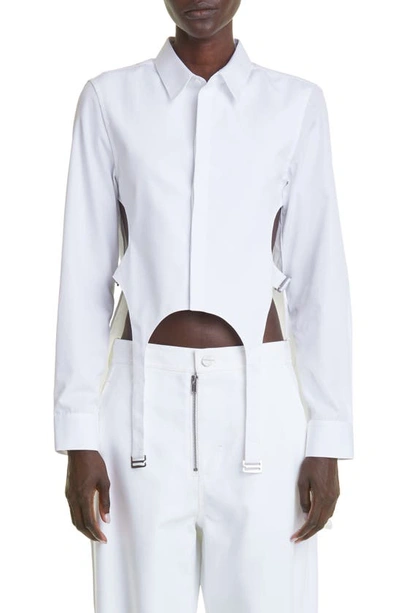 Shop Dion Lee Garter Cotton Button-up Shirt In White