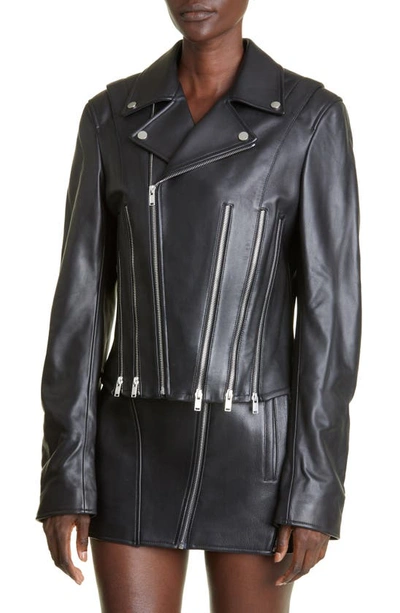 Shop Dion Lee Corset Zip Leather Biker Jacket In Black