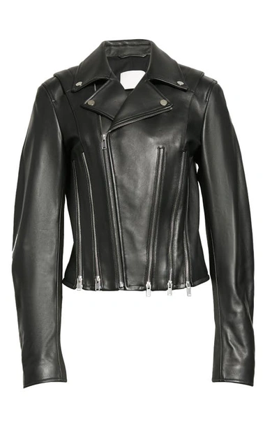 Shop Dion Lee Corset Zip Leather Biker Jacket In Black