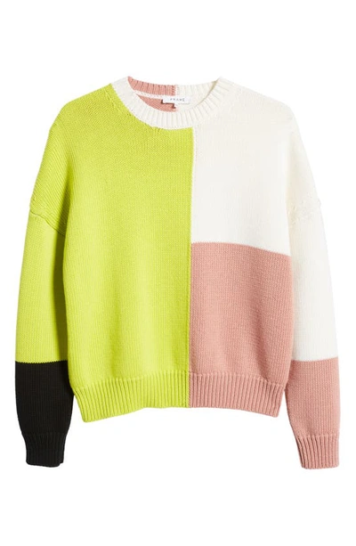 Shop Frame Gender Inclusive Colorblock Merino Wool Sweater In Flash Lime Multi