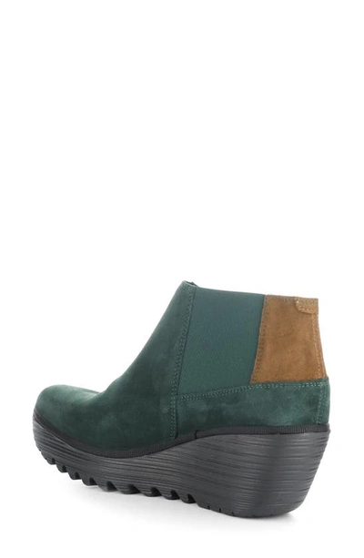 Shop Fly London Yego Wedge Bootie In Green Forest/ Cam Oil Suede