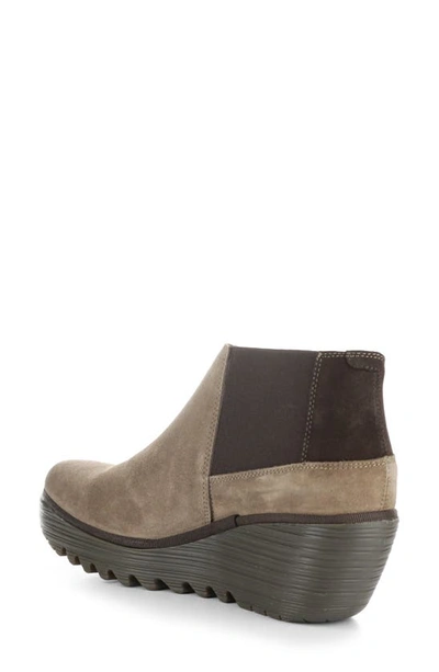 Shop Fly London Yego Wedge Bootie In Taupe/ Expresso Oil Suede