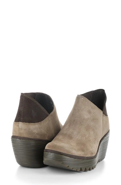 Shop Fly London Yego Wedge Bootie In Taupe/ Expresso Oil Suede