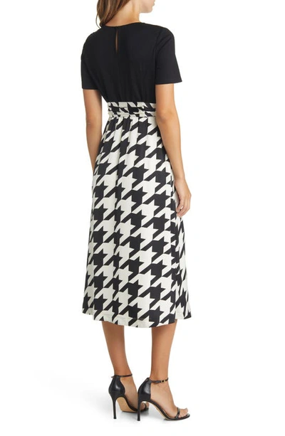 Anne Klein Houndstooth A-line Midi Dress In Anne Black/ Anne White