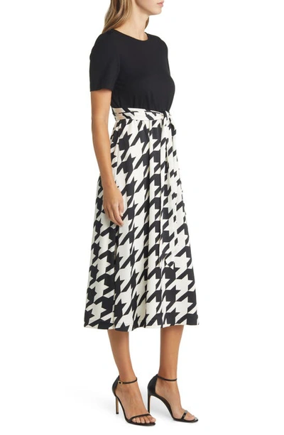 Anne Klein Houndstooth A-line Midi Dress In Anne Black/ Anne White