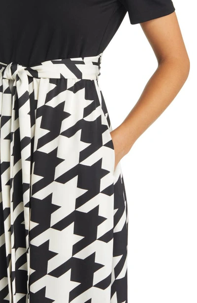 Anne Klein Houndstooth A-line Midi Dress In Anne Black/ Anne White