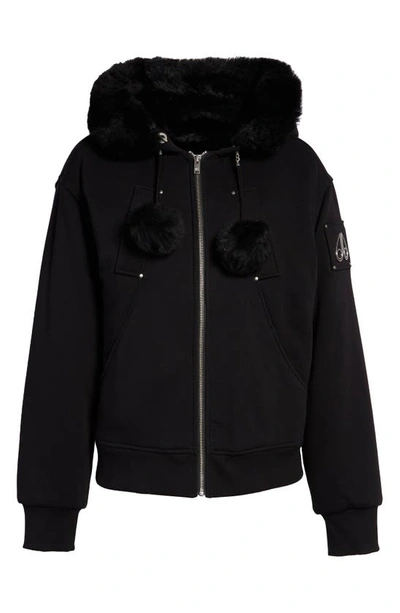 Shop Moose Knuckles Bergen Bunny Bomber Jacket With Genuine Shearling Trim In Black Wblack S