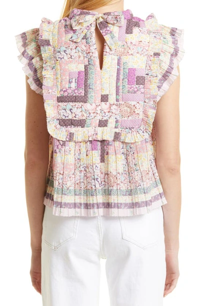 Shop Sea Naya Floral Print Quilted Bib Cotton Blouse In Multi