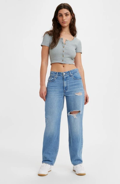 Shop Levi's Ripped Baggy Dad Jeans In Medium Indigo