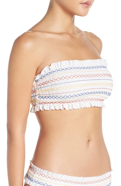 Shop Tory Burch Costa Smocked Bandeau Bikini Top In New Ivory