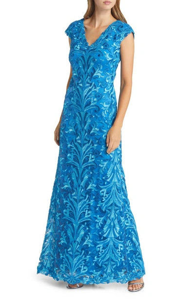 Shop Tadashi Shoji Corded Lace Gown In Ocean Blue