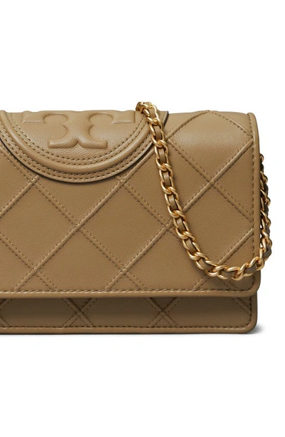 Tory Burch Fleming Soft Leather Wallet On A Chain In Pebblestone