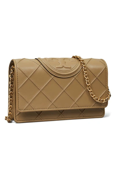 Tory Burch Fleming Soft Leather Wallet On A Chain In Pebblestone