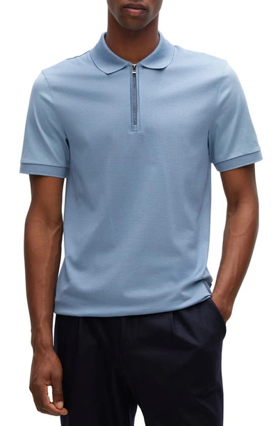 Hugo Boss Mercerised-cotton Slim-fit Polo Shirt With Zipped Placket In Light  Blue | ModeSens
