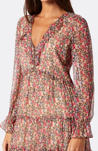 Shop Joie Adanson Floral Long Sleeve Silk Minidress In Pale Khaki Multi