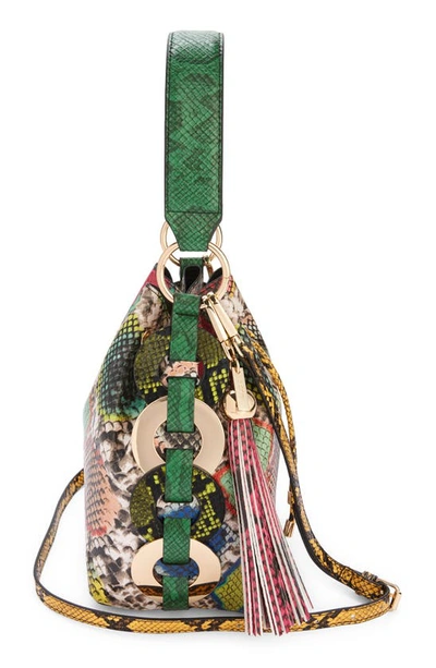 Shop Aldo Gisa Snake Print Faux Leather Bucket Bag In Bright Multi