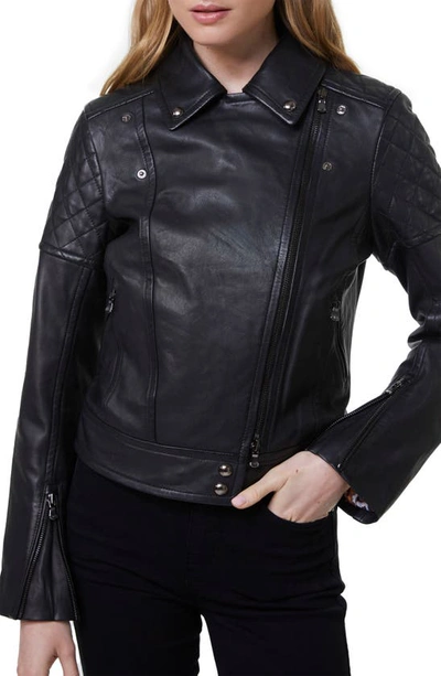 Shop Robert Graham Monroe Quilted Detail Leather Moto Jacket In Black