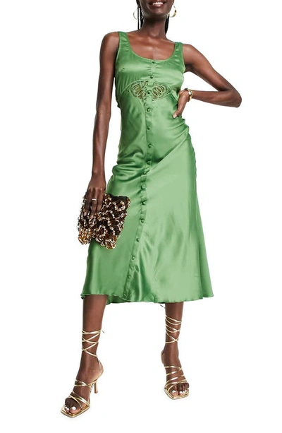 Shop Asos Design Bias Satin Midi Dress In Light Green
