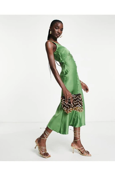 Shop Asos Design Bias Satin Midi Dress In Light Green