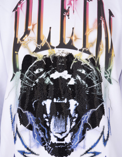 Shop Philipp Plein Man Black Hoodie With Multicolored Graphic Print In White/multicolor