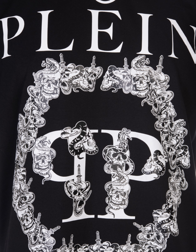 Shop Philipp Plein Man Black T-shirt With Logo And Lettering Print In Black/white