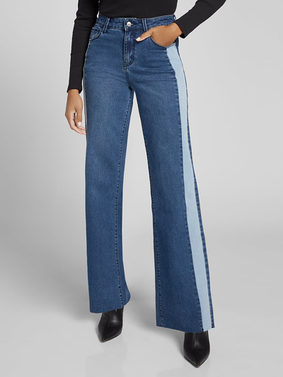 New York And Company High-waisted Colorblock Wide-leg Jeans In Blue |  ModeSens