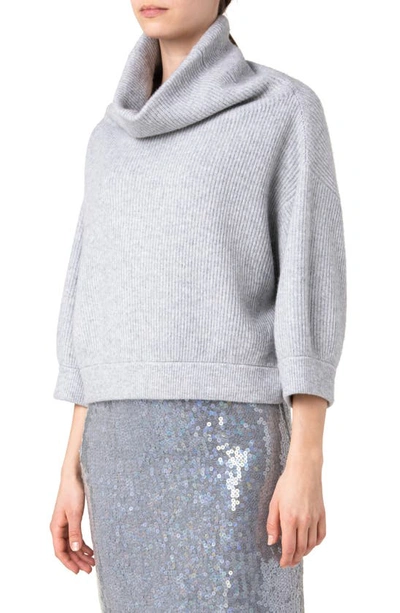 Shop Akris Rib Oversize Cowl Neck Cashmere Sweater In 081 Light Melange