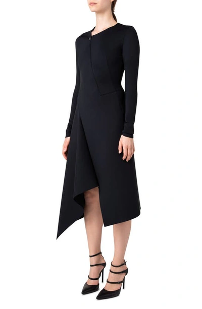 Shop Akris Long Sleeve Asymmetric Techno Scuba Knit Dress In Black