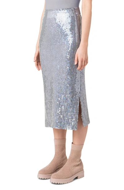 Shop Akris Sequin Midi Skirt In Light Melange