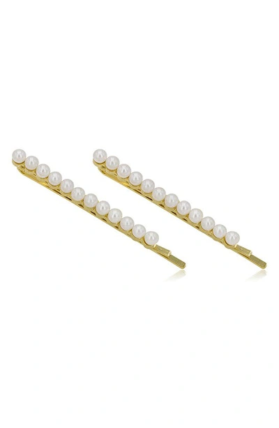 Shop Brides And Hairpins Adaline 2-piece Imitation Pearl Bobby Pin Set In Gold