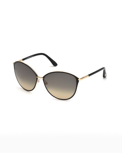 Shop Tom Ford Penelope Metal Butterfly Sunglasses In Black