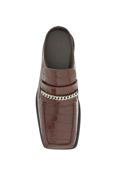 Shop Martine Rose Croco-embossed Leather Loafers Mules In Brown