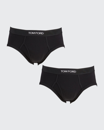 Shop Tom Ford Men's 2-pack Solid Jersey Logo-waist Briefs In Black