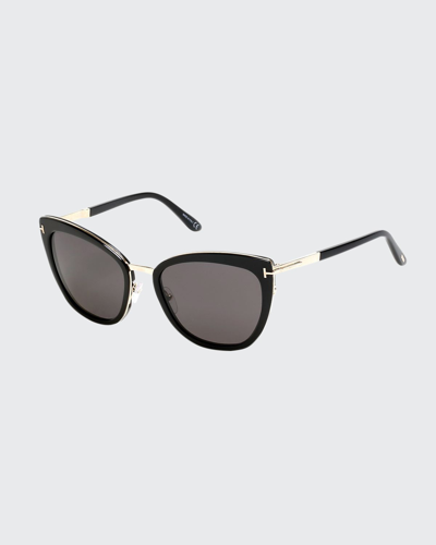 Shop Tom Ford Simona Cat-eye Metal & Acetate Sunglasses In Black