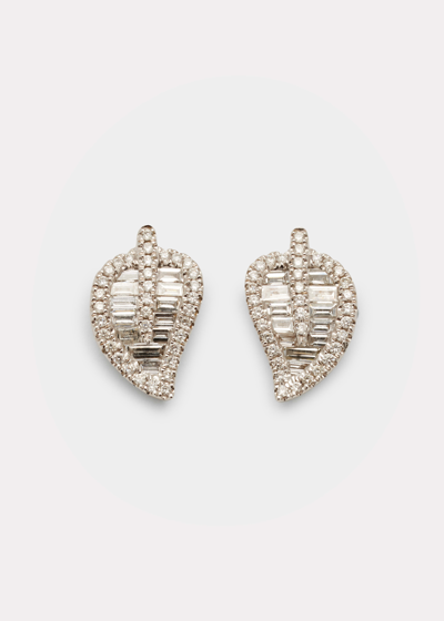 Shop Anita Ko Small Diamond Leaf Stud Earrings In 18k White Gold In Wg