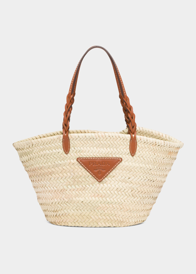Shop Prada Woven Straw Basket Tote Bag In F0a5t Naturale Co